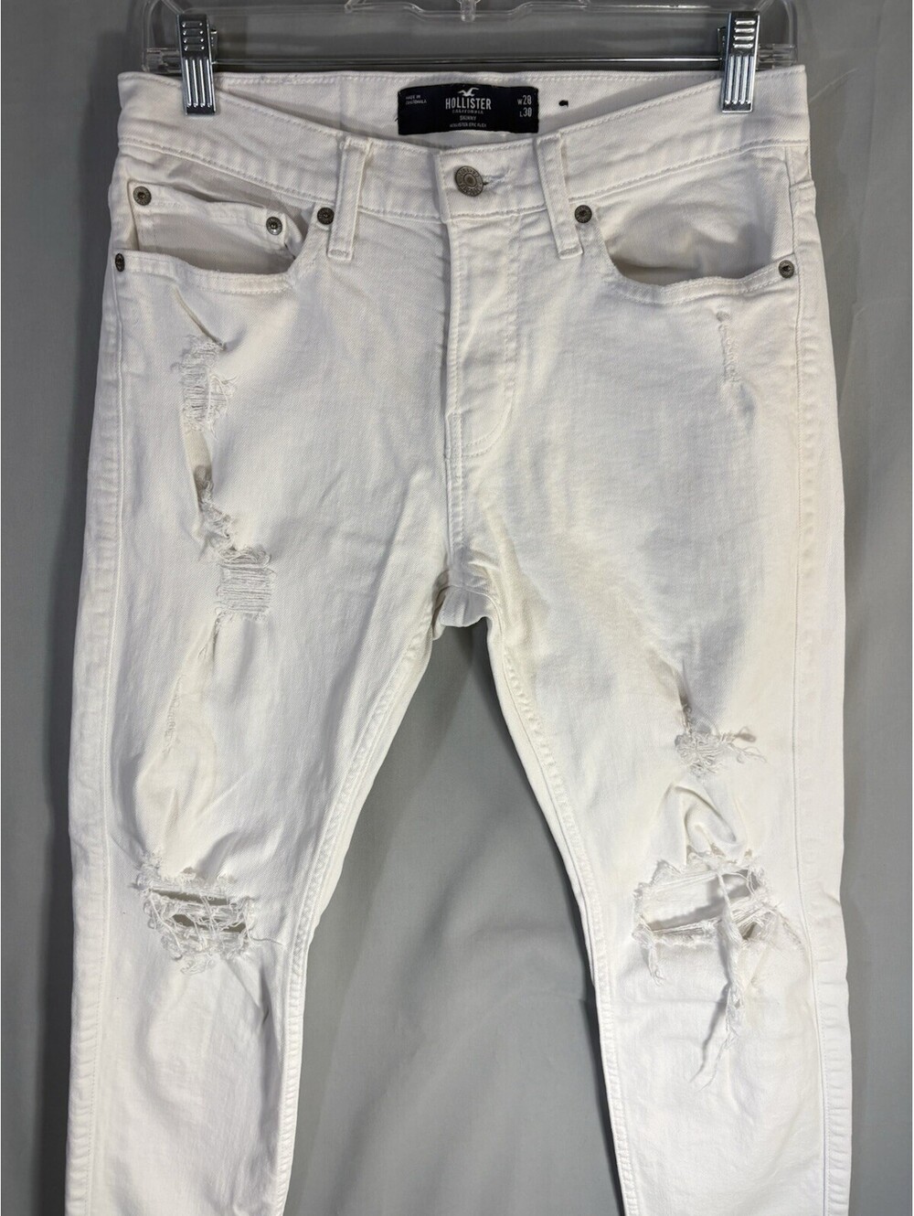 Hollister Epic Flex White Destroyed Distressed Skinny Jeans Womens 28x28 Stretch